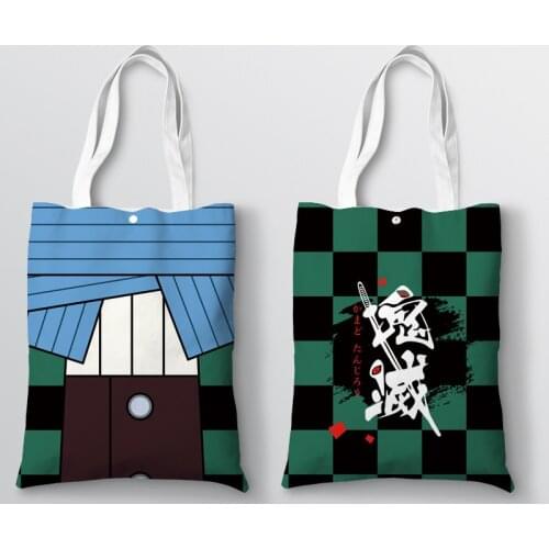 Demon Slayer Cosplay Anime Canvas Shoulder Bag Handbag Creative Cartoon Canvas Storage Bag Kamado Nezuko Kamado Tanjirou Bag