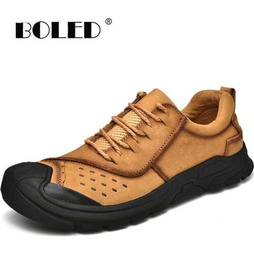 Natural Cow Leather Men Shoes Top Quality Rubber Sole Casual Shoes Flats Soft Autumn Outdoor Walking Shoes Men