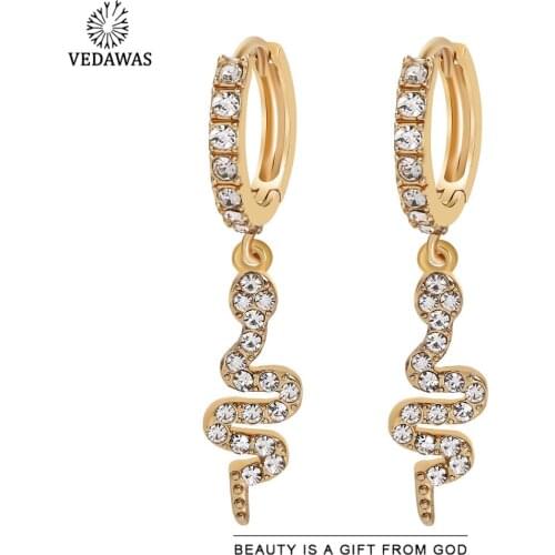Vedawas Ins Style Luxury Crystal Snake Earring for Women Boho Shiny Heart Star Drop Earring Wedding Jewelry Party Gift Wholesale