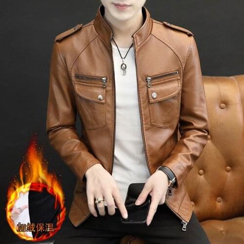 2021 Spring Man Fashion Motorcycle Leather Jacket Male Slim Fit Zipper PU Jacket Autumn Men Leather Jackets Black Coats Q103