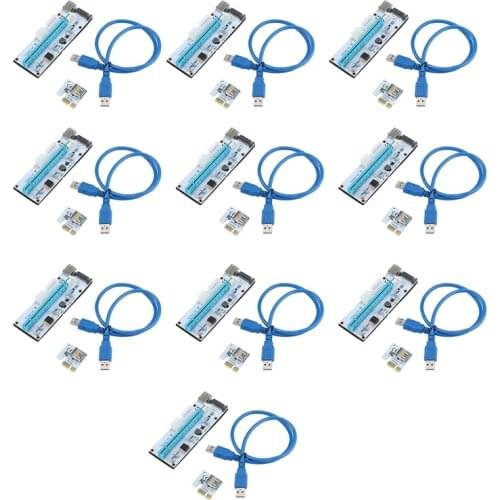 10Pcs VER008S PCI-E 1X to 16X 3 Power Interface USB3.0 Graphics Card Extension Cable PCI-E Adapter Card for Mining