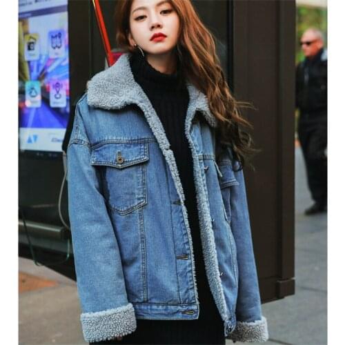 Plus Size Denim Cotton-Padded Jacket Women 2020 Winter Fashion New Style Lapel Long Sleeves Plus Velvet Warm Coat Trend 231