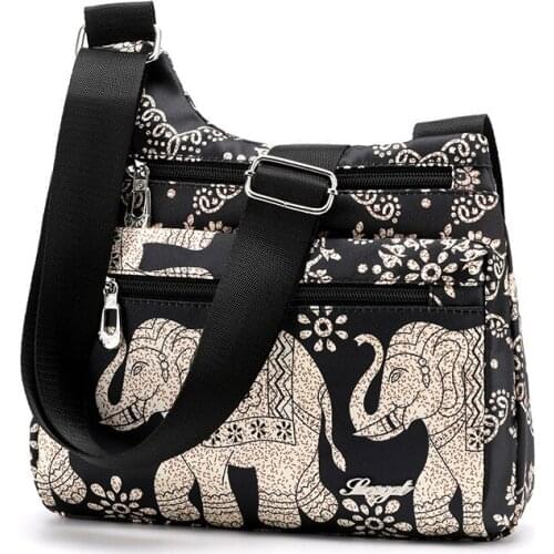Women Cartoon Print Bag Multi-Pocket Shoulder Bag Durable Waterproof Nylon Messenger Bag Handbag
