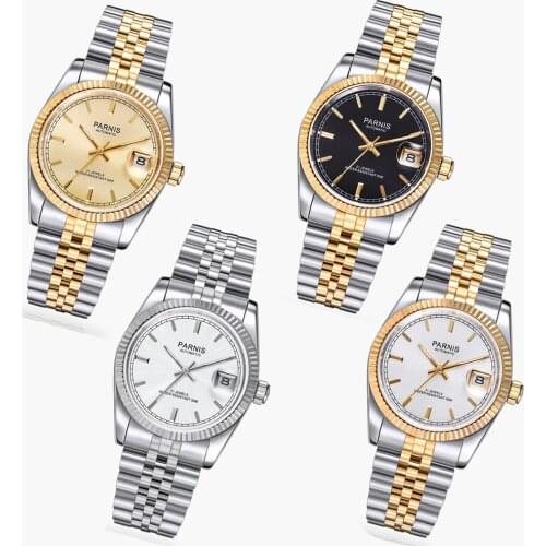 36mm parnis golden dial 21 jewels miyota luminous marks automatic womens watch 111