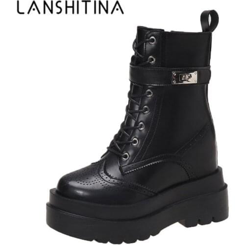 Winter Women Punk Style Platform Ankle Boots Warm Fur Thick Sole Motorcycle Boots 10.5CM Chunky Metal Buckle Short Boots Woman