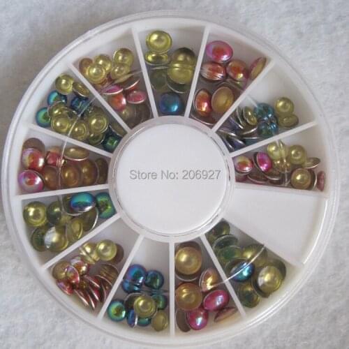 1PC OD-121 3D 4+5MM Red AB+Blue AB Half-Ball Metal Decoration in wheel Shiny Nail Decoration Lovely Outlooking