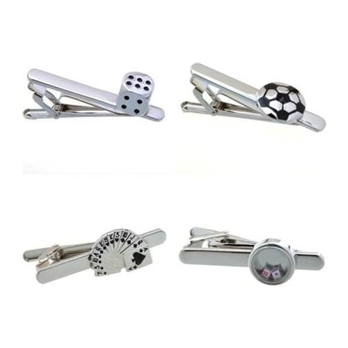 10pcs/lot CASINO Dice Craps Tie Clip Card Poker Tie Pin Bars Enamel Football Soccer Tie Clips Mens Jewelry Accessory Wholesale