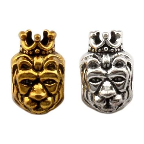 100 Pcs King Crown Lion Head Separator Bead Pendant Big Hole Leo Beads Men Jewelry Making Accessories D-62