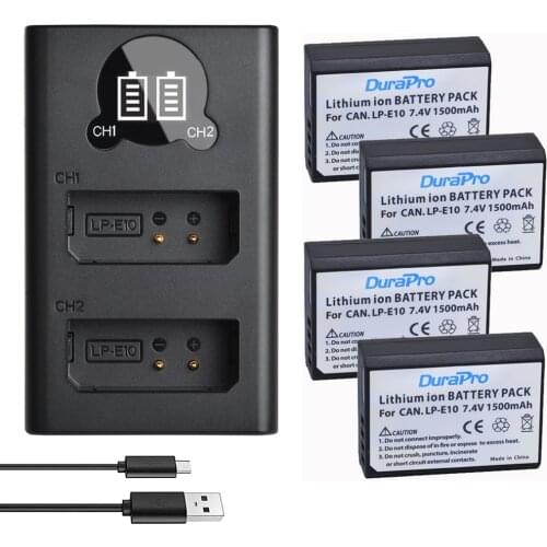 4pc 7.4V 1500mAh LP-E10 LP E10 Rechargeable Battery + LCD USB Charger Set For Canon 1100D 1200D Kiss X50 X70 Rebel T3 T5 Camera