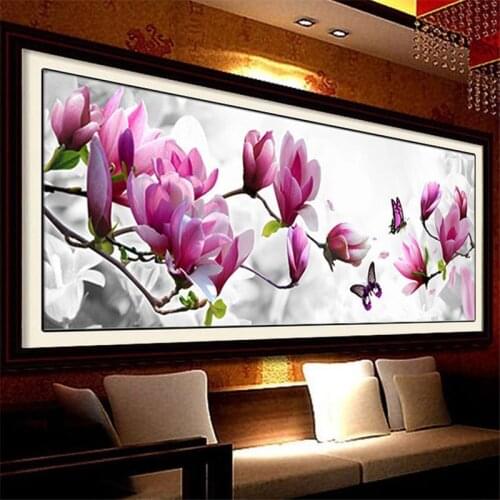 5D DIY Diamond Painting pink Magnolia Full Square Rhinestone Cross Stitch Diamond Embroidery flower Christmas Gift,home decor