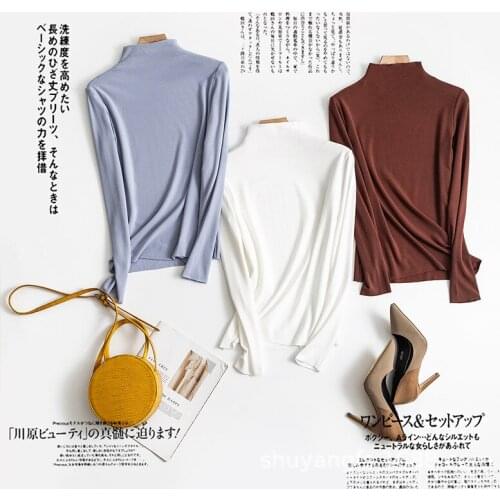 2021 Spring And Autumn Half High Collar Base Shirt With Spring And Autumn New Versatile High Elastic Slim Long Sleeve T-shirt