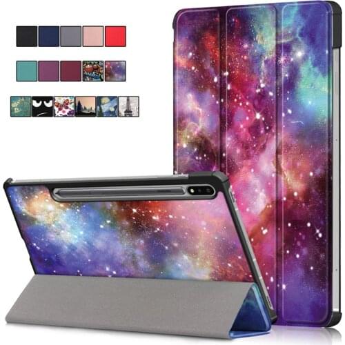 Tablet Cover For Samsung Galaxy Tab S7 Plus Case 12.4" Tri-Fold Leather Stand Smart Cover Shell For Galaxy Tab S7 Plus T970 T975