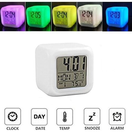 Digital Electronic Alarm Clock LED Change Fashion Clock Alarm Thermometer Glowing Cube 7 Colors Night Kids Home Alarm Clock