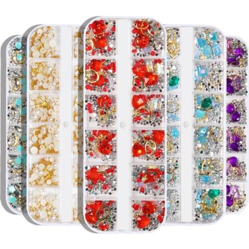 Nail 12-piece long box jewelry rivet pearl water drill glass drill nail decals nail art stickers nail stickers nail nail