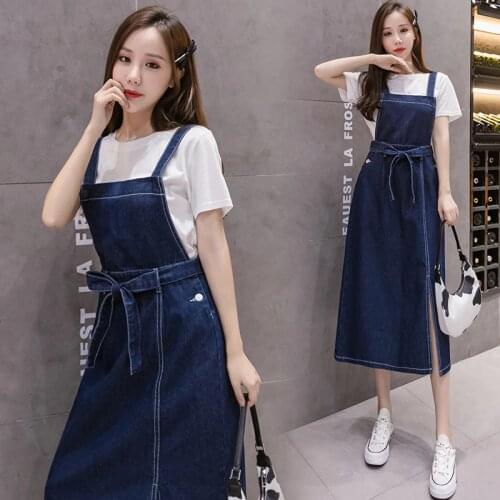Denim Suspender Dress Womens Spring/Summer 2021 Female Sleeveless Long Robe Jeans Dresses Plus size 5XL Casual Overalls Femme