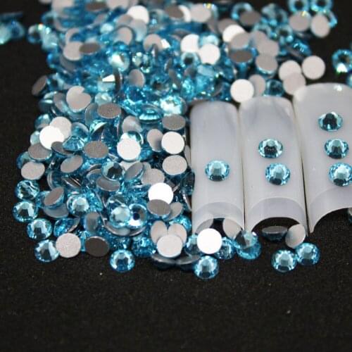 SS6-SS8 Aquamarine Rhinestones Back Flat Round Nail Art Decorations And Stones Non Hotfix Rhinestones Crystals for DIY Glass