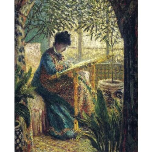 Landscapes art Madame Monet Embroidering by Claude Monet oil paintings canvas High quality hand-painted