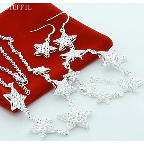 DOTEFFIL 925 Sterling Silver Star Earring Necklace BraceletSet For Women Wedding Engagement Party Fashion Charm Jewelry
