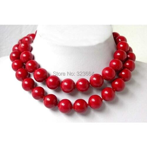 Biger 32" 14mm round red natural coral Necklace