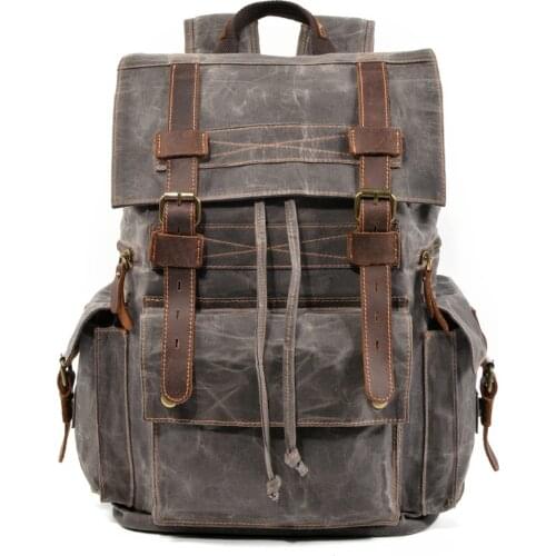M257 New Vintage Men Large capacity Military Oiled Leather Canvas Backpacks School Bags Teenagers Laptop Backpack Duffel Bag