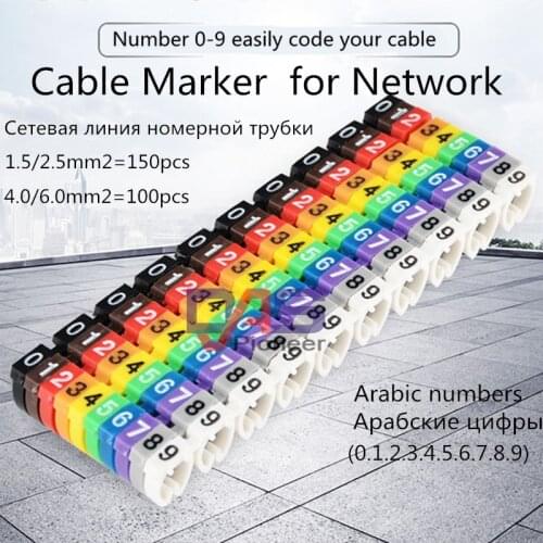 100pcs/Lot 0-9 0123456789 0.75mm2-6mm2 Arabic Numerals M Type CAT 6 Clip Network Ethernet Wire Number Label Tube Cable Marker