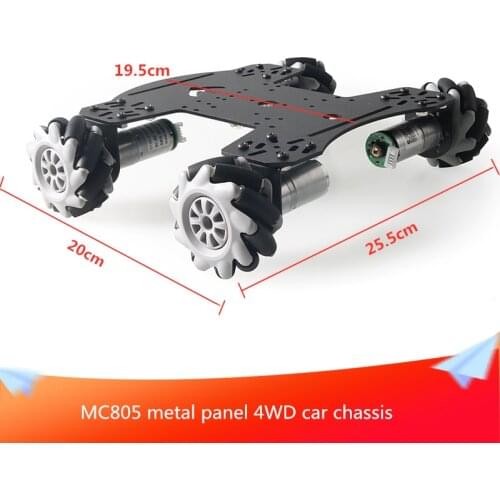 MC805 Metal Panel 4WD Car Chassis with 65mm Gray Plastic Omnidirectional Wheel and 4pcs DC Motors DIY Maker RC Metal Chassis
