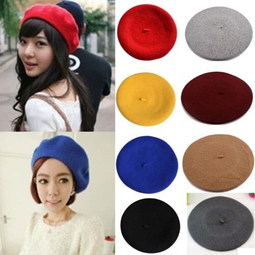 Fashion Berets Caps For Women French Vintage Unisex Women Girls Wool Warm Plain Beret Beanie Hats Caps 11 Colors