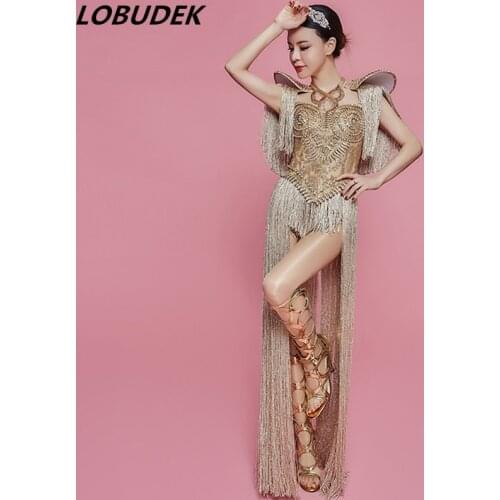 Fashion High-end Rhinestones Tassels Dress Shorts Set Female Singer Modern Dance Costume Bar Concert Performance Stage Outfits