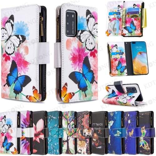 Painted Fashion Cute Leather Case For Huawei P50 P40 P30 P SMART Z Y7 Y6 Y5 P With Lanyard Card Slot Bracket Protective Cover