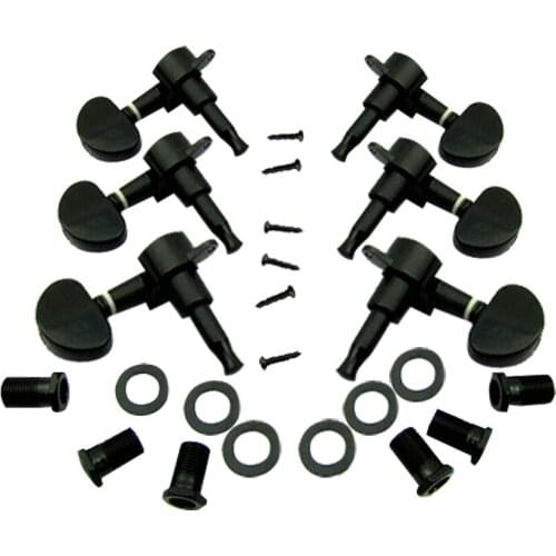Musiclily 3+3 Sealed Guitar Tuners Tuning Pegs Keys Machine Heads Set, Half Moon Button Black