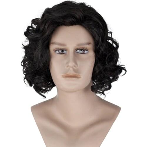 Mens Short Black Curly Hair Jon Snow Heat Resistant Hair Hallowee Costume Cosplay Party Wigs