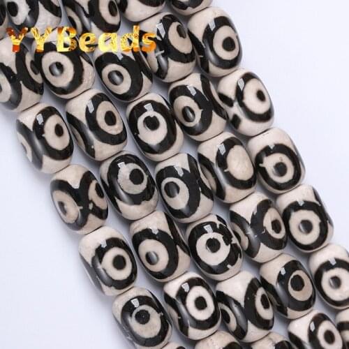 Natural Evil Eye Pattern Black Tibetan Agates beads Drum Barrel Shape Agates Loose Beads For Jewelry Making DIY Bracelet 10x14mm