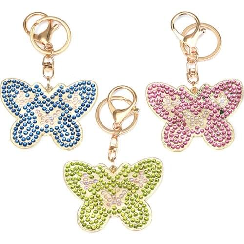 2019 New 5D DIY Diamond Painting Keychain Fashion Cartoon Butterfly Keychain Handmade Diamond Mosaic Bag Pendant