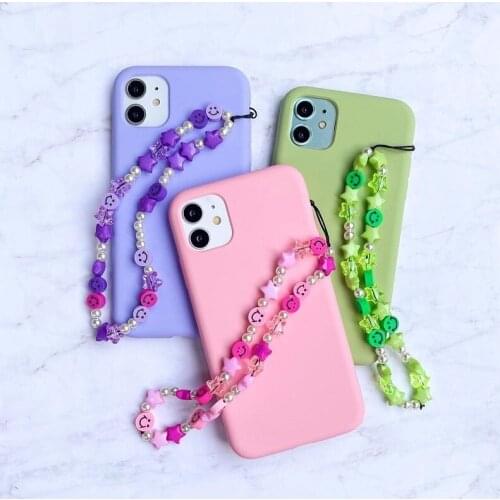 New Bohemia Colorful Beaded Acrylic Smiley Face Star Heart Mobile Phone Chain Strap Soft Ceramic Bracelet For Women Jewelry