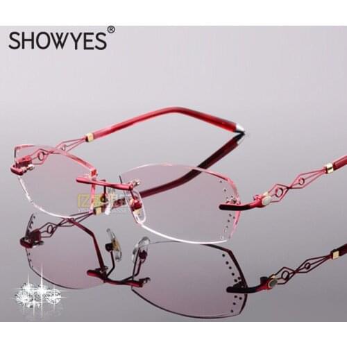 2018 Frameless Eyeglasses Women Hollow Out Frame Design Diamonds Clear Lenses Myopia Glasses Computer Astigmatism Eyeglasses 617