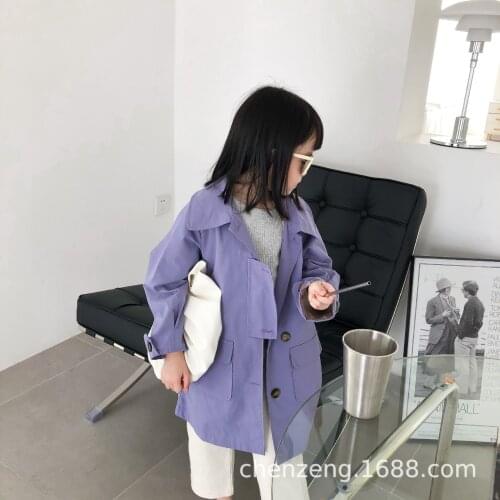 2020 Autumn New Childrens Middle Long Coat Long-Sleeved Purple Handsome Boys and Girls Korean