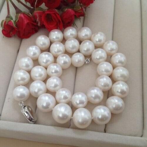 Fine jewelry 13-16mm large white circle genuine pearl necklace light natural pearls big Pearl Necklace 925 Silver clasp 18inch