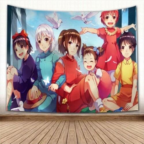 Custom Spirited Away Tapestry Colorful Psychedelic Decorative Carpet Wall Fabric For Living Room Bedroom Tapestries Accessories