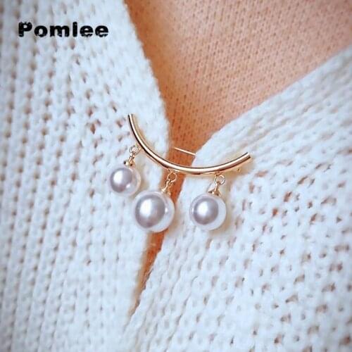 Pomlee Multiple Large Pearls Fixed Horizontal Pins Cardigan Avoid Exposure Women Straps Anti Slip Enamel Brooch jewelry