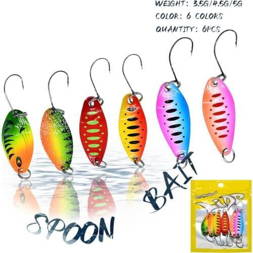 KoKossi 6Pcs 3.5G/4.5G/5G Set Fishing Lures Artificial Hard Bait Spoon Spinner Metal Bait Single Hook Bass Pike Fishing Tackle