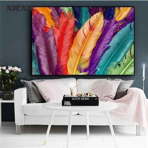 Modern Abstract Feather Posters Hd Prints Colored Feathers Canvas Painting Wall Art Picture for Living Room Home Decoration