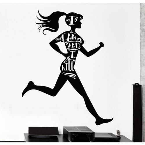 Sports Girl Vinyl Black Wall Decals For Gym Motivational Words Runner Health Wall Sticker Home Decor Sport Kids room Decal ZB289
