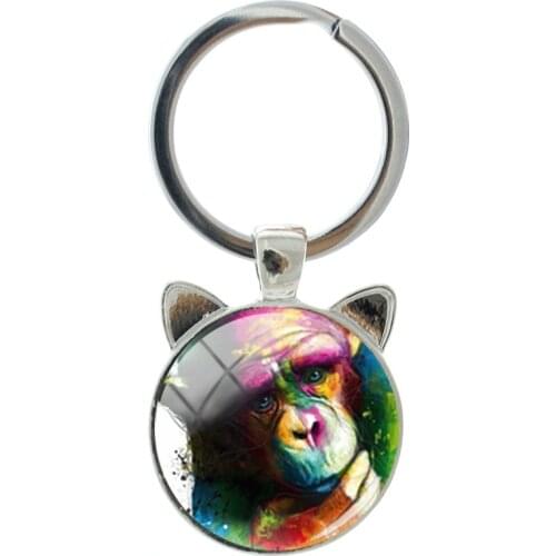 TAFRE Color Gorilla Image Interesting Shape Novelty Handmade Silver-plated Cat Ear Keychain Men And Women Accessories Jewelry