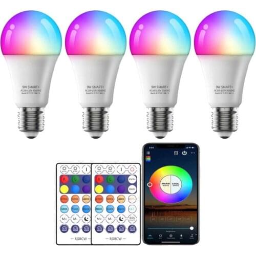 H7JB 4 Pieces WiFi Control Smart Light Bulbs LED Dimmable 9W App Control Color Changing LED Light No Hub Required Light Bulbs