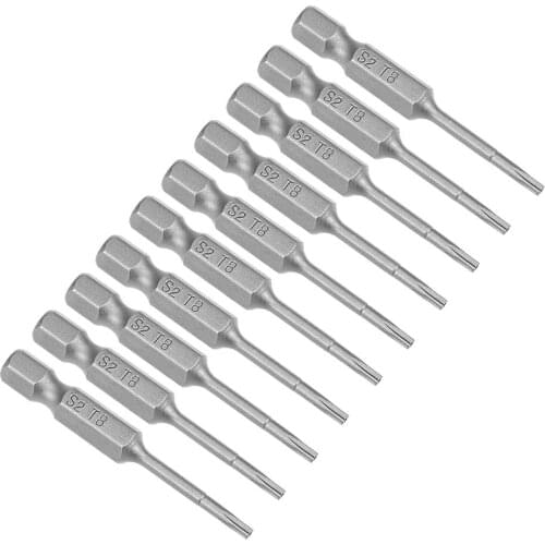 UXCELL 10pcs 1/4" Hex Shank T8 T10 T15 T25 T27 T30 T40 Magnetic Star Torx Security Screwdriver Bits 50mm Length S2 Tools