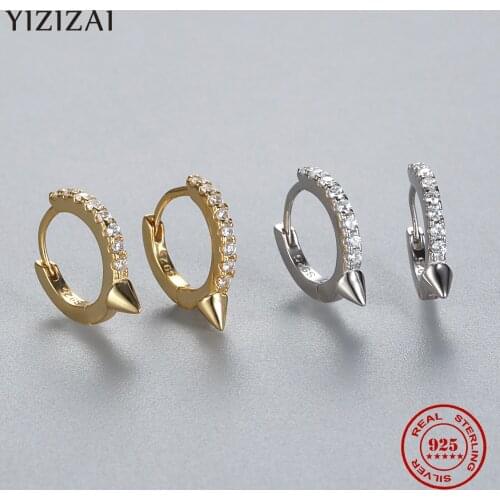YIZIZAI Genuine 925 Sterling Silver Korean Version Small Triangle Cubic Zircon Crystal Hoop Earrings Party Jewelry Wholesale