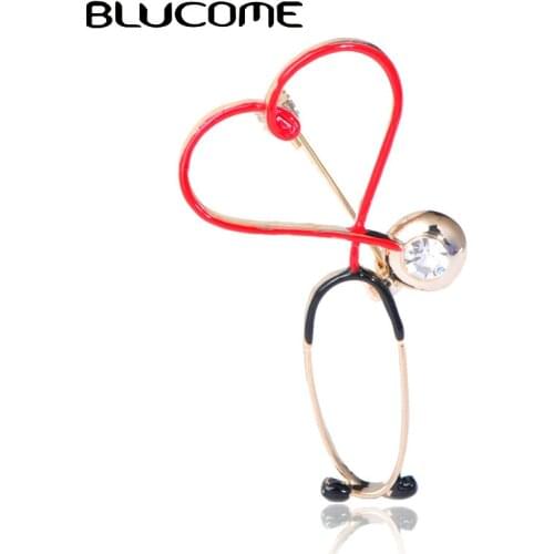 Blucome Copper Love Heart Stethoscope Brooches For Women Men Doctor Nurse Medical Brooch Collar Clip Badge Pins Christmas Gift