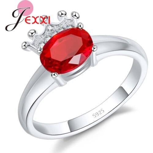 Wedding Jewelry 925 Sterling Silver Finger Heart Crown Rings For Women Red Cubic Zirconia Ring Female Engagement Wholesale