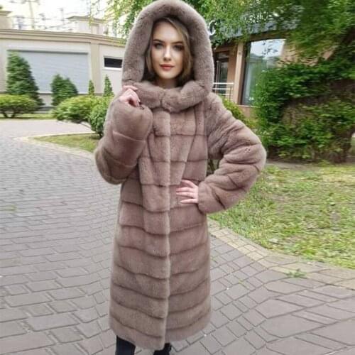 .Winter Long Hooded Fur Coat Women Real Mink Fur Jacket Slim Overcoat High Qualiy Outwear 2021 New Arrival