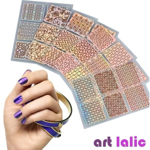 6/12/24 Sheets/set Nail Art Hollow Laser Sticker Stencil Gel Polish Nail Vinyl Tip Transfer Guide Template Nail Decals Kit
